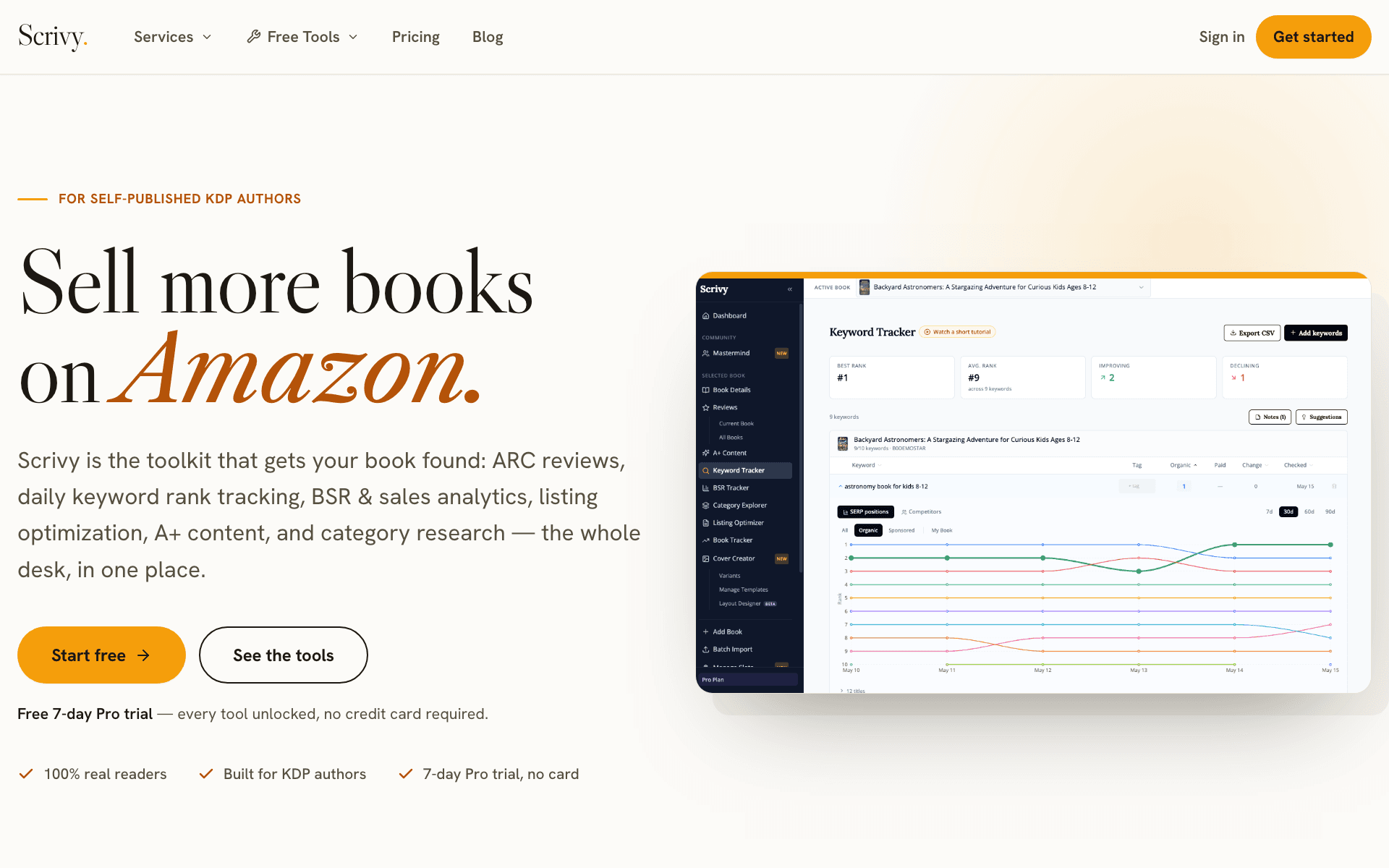 The Scrivy marketing-tools dashboard for self-published authors